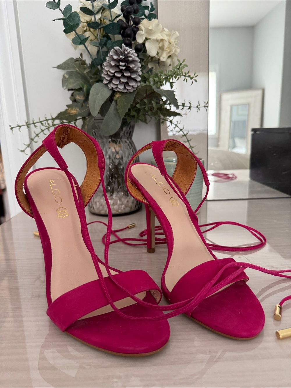 ALDO Magenta Suede Lace-Up Stiletto Heels
